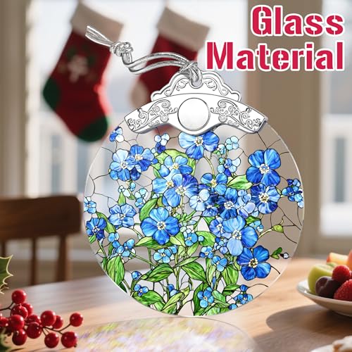 Forget-me-not Stained Glass Christmas Ornament - 3x3.5in Hanging Tree Decor, Jocidea