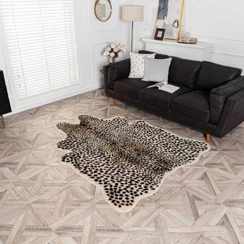 Leopard Print Faux Fur Cowhide Area Rug 63x78.7in for Home & Living Room