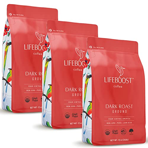 Organic Low Acid Ground Coffee - Dark Roast, 12oz, 3 Pack
