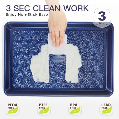 Nonstick Baking Sheet Pan Set of 3 with Floral Swirl Design - Blue, Starlight Variation