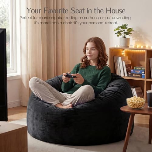 Yagamo 3FT Jet Black Memory Foam Bean Bag Chair with Washable Velvet Cover