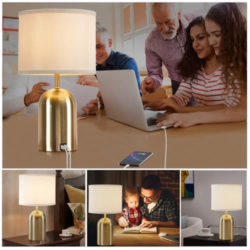 GyroVu Gold Touch Control Bedside Table Lamps Set of 2 with USB Charging