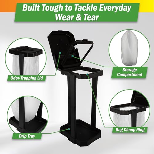 Wakeman Heavy Duty Black Trash Bag Portable Holder Stand with 7 Bags