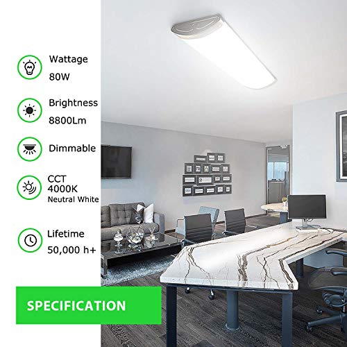4ft Dimmable LED Light Fixture 80W 4000K Flush Mount - 1 Pack