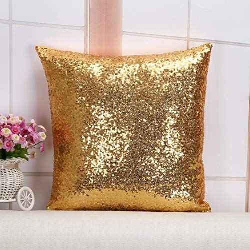 ShinyBeauty Gold Pillow Cover Decorative Throw Pillow Sofa Pillow Covers 12X12-Inches Sequin Pillow Case Shiny Gold Pillow Cover for Home, Couch,Party Decorations Gold Small Pillow Cover