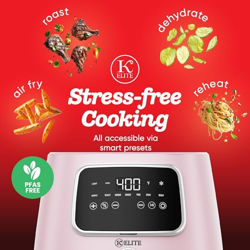 Kitchen Elite 5.5 Qt Pink Digital Air Fryer Oven - 7-in-1 Versatile Countertop Cooker