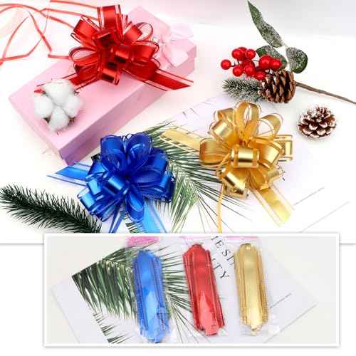 Uintoon 12Pcs Pull Bow Gift Wrapping Christmas Gift Bows Blue Ribbon Pull Flower Bows for Wedding Valentine's Day Party Birthdays Holidays Gift Wrapping Bows