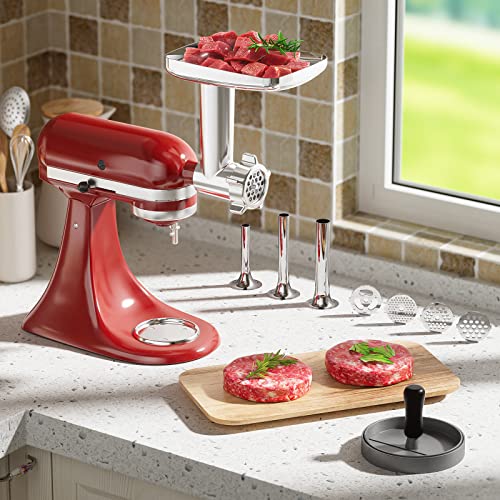 HOZODO Meat Grinder Attachment for KitchenAid Stand Mixer - Silver & Grey