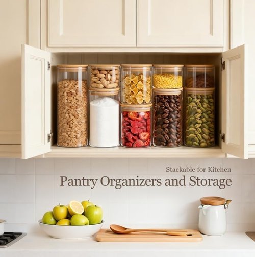 ComSaf Glass Storage Containers - Airtight Lids for Dry Food | Set of 6 (0.6qt/1qt/1.5qt) - Stackable Kitchen Organization