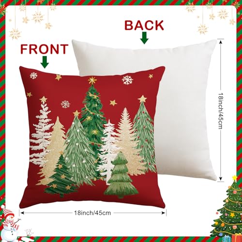 Artscope Christmas Tree Throw Pillow Covers 18x18 Inch Set of 2, Winter Hoilday Christmas Decoration Pillow Cases for Home Decor-Red