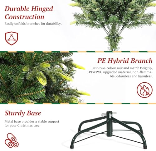 Uten 6ft Slim Pencil Christmas Tree with Mixed 600 Branch Tips - Foldable Stand, Easy Assembly, Holiday Decor