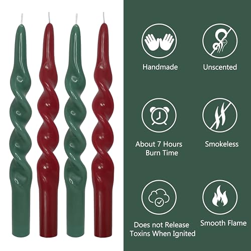 SEUCRWAX Red Green Spiral Candles - 10 Inch Christmas Candle Pack of 4