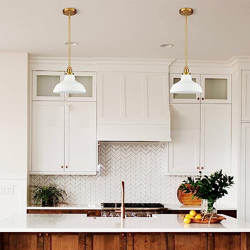 HOLKIRT Modern Gold Pendant Light with Brass/Opal Glass Dome, Adjustable Height