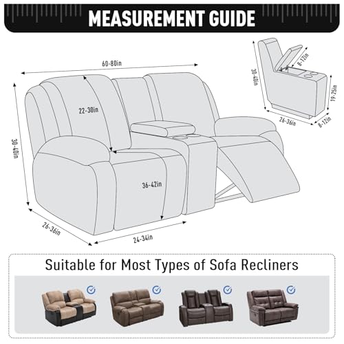 Stretch Loveseat Recliner Cover with Middle Console - Black, 2 Seat