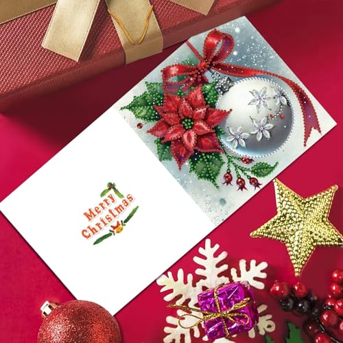 ARTopet 6Pcs DIY Folding Christmas Greeting Card Set with Diamond Art & Decoration Balls