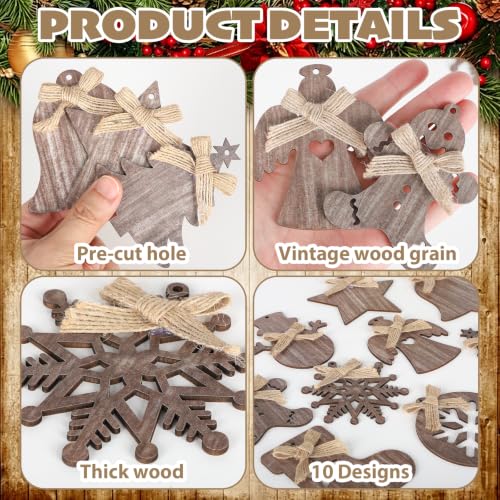 Sophena 10Pcs Wooden Christmas Ornaments Set - Brown Large Snowman Gingerbread Tree Decor