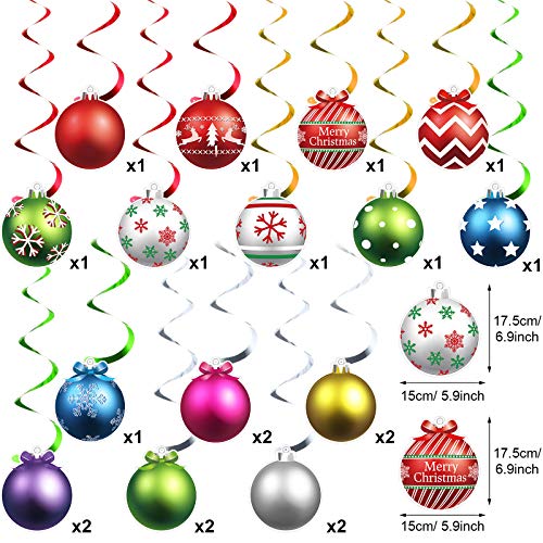 50 Pcs Christmas Ceiling Hanging Decorations Foil Swirls & Balls Set