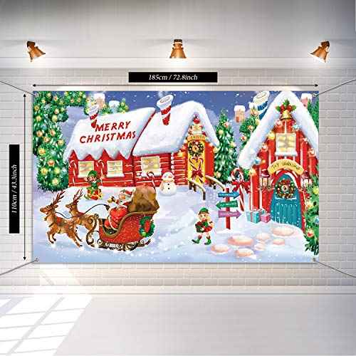 Blulu Christmas Wall Scene Santa Backdrop Extra Large Fabric Door Cover Decor Christmas Banner North Pole Village Setters Photo Booth Background for Holiday Decoration Supplies