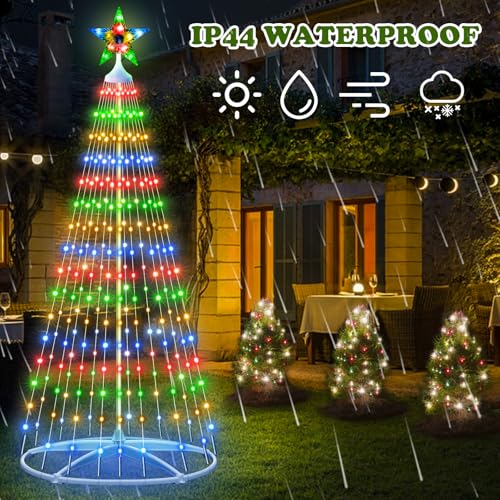 HELESIN 6FT Solar Christmas Cone Tree Lights, Multicolor LED, Remote Control