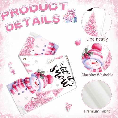 Pink Snowman Christmas Table Runner 13x72 Inch Holiday Decor for Dining