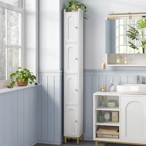 White 4-Tier Narrow Tall Storage Cabinet for Small Spaces - 7.9 x 7.9 x 70.9 Inches
