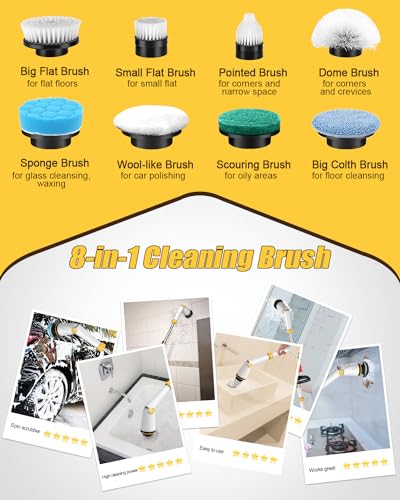 Electric Spin Scrubber with 50-Inch Handle and Smart Display - White, 1500RPM