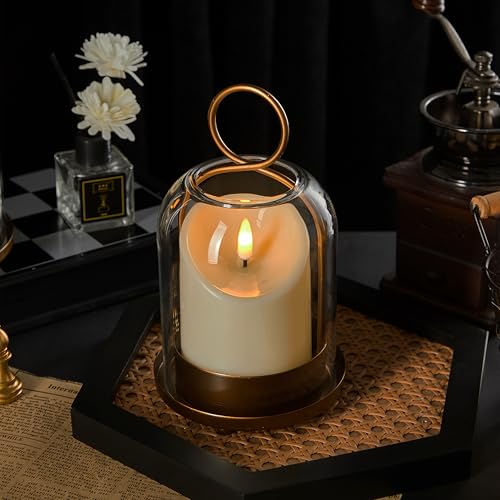 Vintage Brass Candle Holder Set with Glass Dome & Timer Candles - Ganwu
