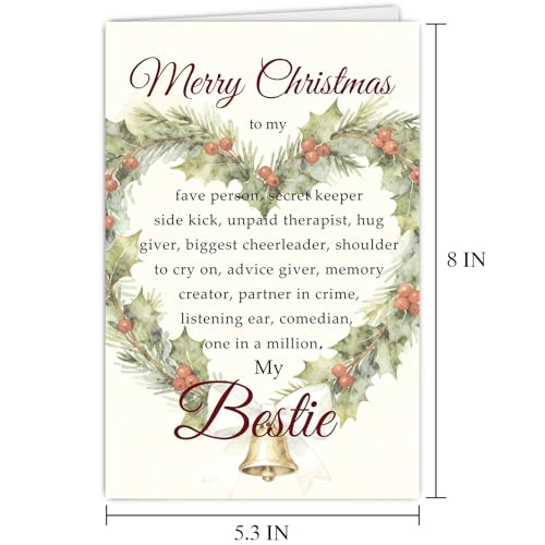 Bestie Christmas Card - Supoeguk Best Friend Note Card (Bestie) 8x5.3in