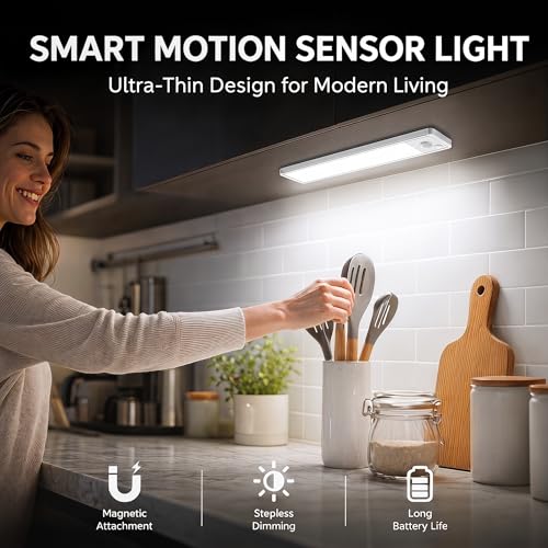 VOZUJI White 5-Pack 8-Inch Under Cabinet Motion Sensor LED Lights, Dimmable