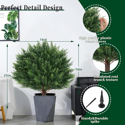 Artificial Cedar Topiary Ball Trees Outdoor UV Resistant 4 Pack - EverNature