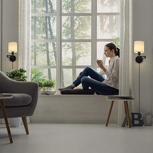 CADUKE Linen Plug-in Wall Sconce Set of 2 Swing Arm Wall Lamps - Modern Farmhouse Style