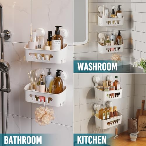 White Shower Caddy Suction Cup 2 Pack Waterproof Bathroom Organizer Heavy Duty