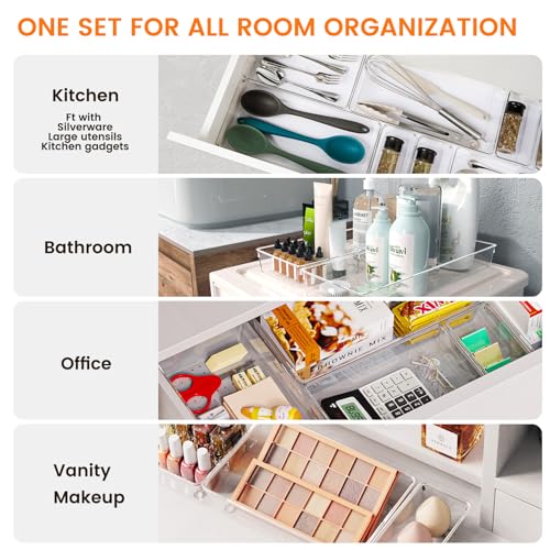 30 Pack Clear Plastic Drawer Organizer Bins - Large Multi-Size Storage Dividers
