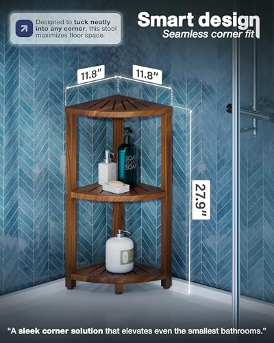 3-Tier Wooden Corner Shower Caddy Organizer with Anti-Slip Feet
