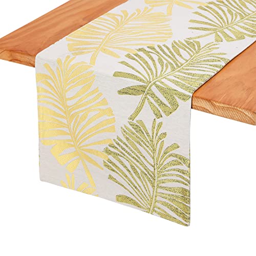 Yellow 12x94 inch Leaf Table Runner - Double-Sided Reversible Polyester Dining & Wedding Decor