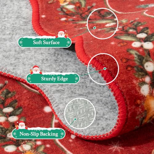 RUGVIGO 2x10 ft Red Christmas Runner Rug - Holiday Scalloped Non-Slip Washable Floor Mat for Entryway & Kitchen