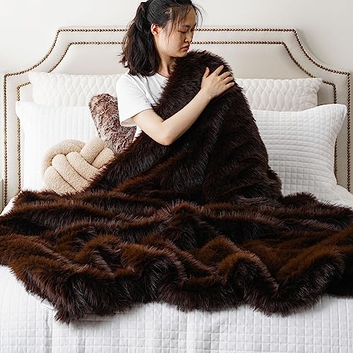 Faux Fur Throw Blanket - Brown, 60x80 Inches, Luxury Home Decor - Chocolate Variation