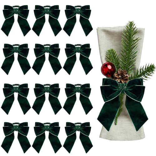 Christmas Napkin Rings Bow Chic Velvet Xmas Buckle Holder Cloth Set