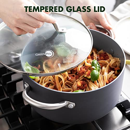 GreenPan Lima 5.2QT Nonstick Stock Pot with Glass Lid - Gray, PFAS-Free Ceramic, Oven Safe