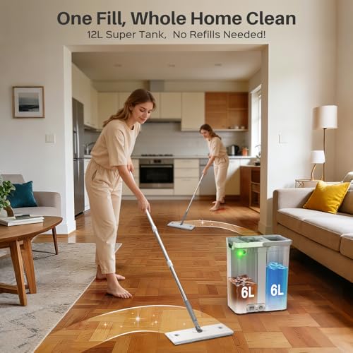 Veshiny Mop and Bucket Set with 4 Mop Pads - Flat Floor Cleaning System
