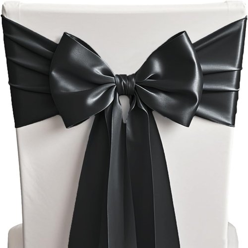 50 Black Satin Chair Sashes by [Brand Name] - Elegant 7x108 Inch Ribbons for Weddings & Parties