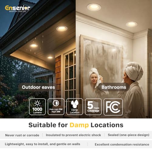 Ensenior 6 Inch LED Recessed Lighting Kit with Night Light - 12 Pack