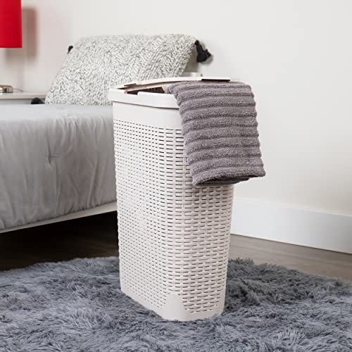 Slim Laundry Hamper Set of 2 with Lid - Ivory, 40L Capacity, Space-Saving Tapered Design
