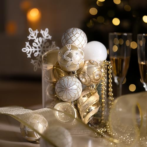 Valery Madelyn White Gold Christmas Tree Decorations Set 100pcs - Modern Holiday Ornaments
