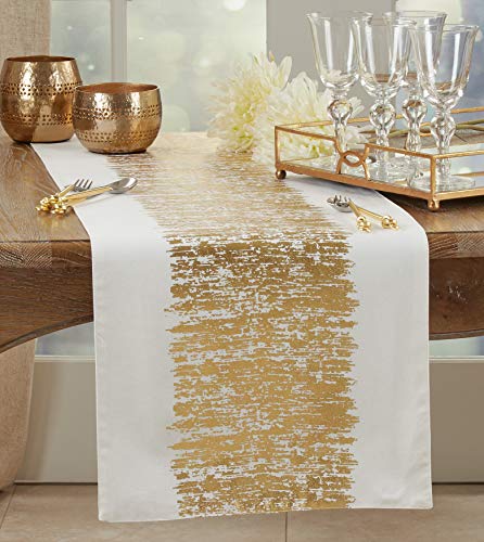 SARO LIFESTYLE Agatha Collection Gold Metallic Banded Table Runner 16x72 - Oblong Cotton
