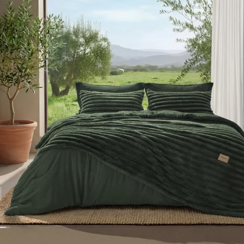 Bedsure 2-in-1 Comforter Set with Detachable Fleece Blanket - Olive Green Queen - Variation 03