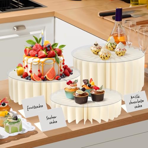 INPARALLUV 4 Pcs White Acrylic Cake & Dessert Risers for Buffet Display