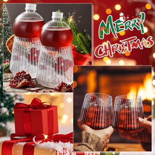 12 Set 24pcs Stemless Ribbed Champagne Glasses with Booze Balls