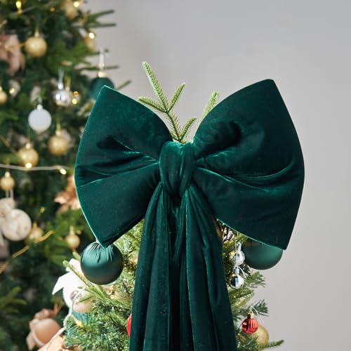 CANGBI Dark Green Oversized Christmas Bow 70x16 Inch Velvet Tree Topper