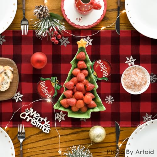 Artoid Mode Gnome Christmas Table Runner 13x60 Inch Home Holiday Decor, Red & Black